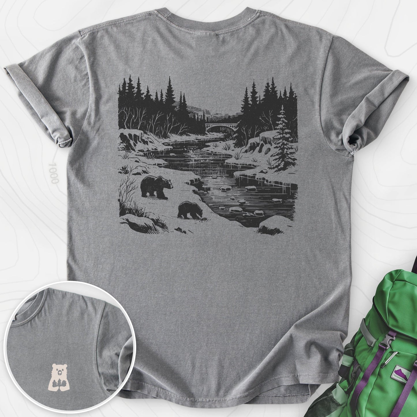 River Bear Scene Back Print