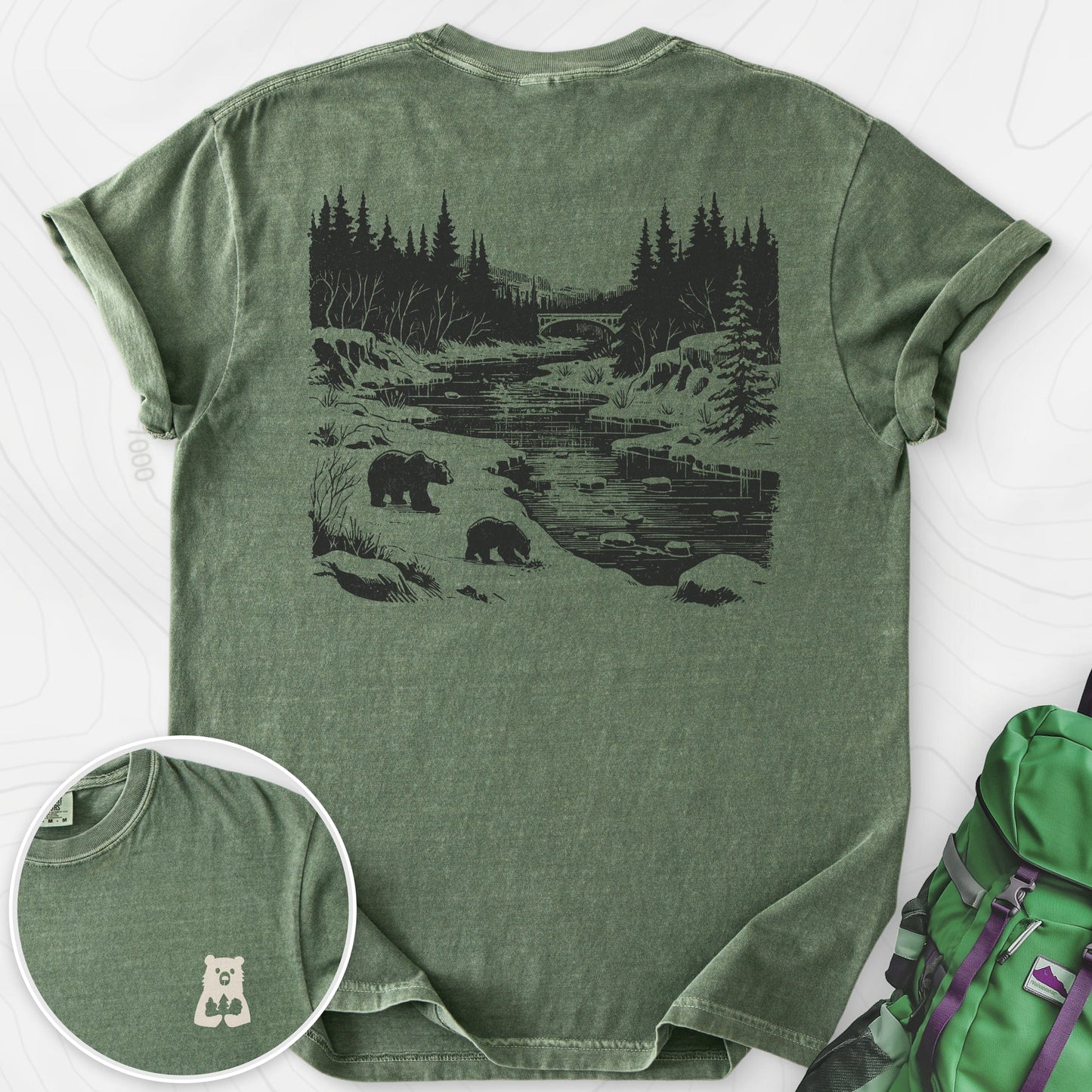 River Bear Scene Back Print