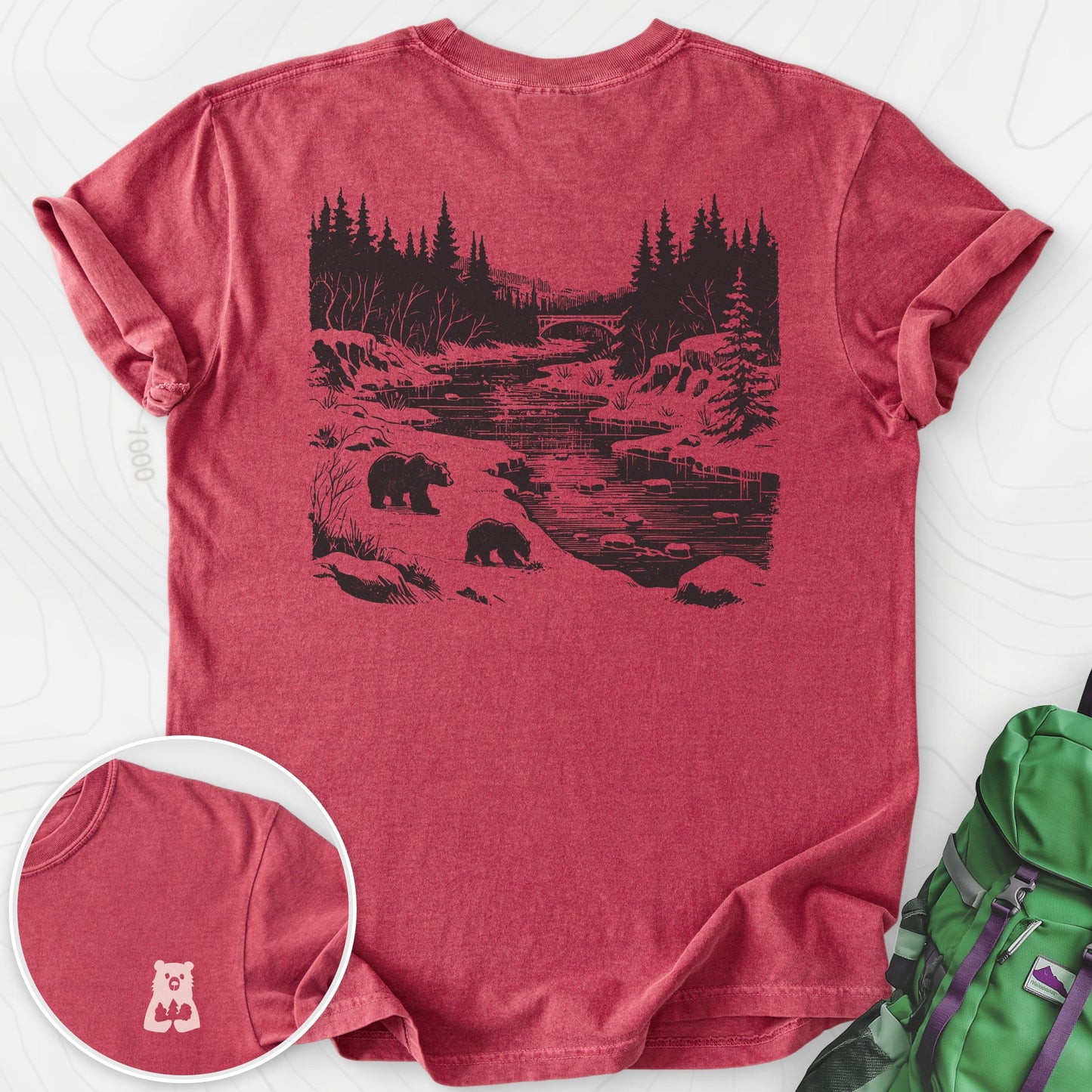 River Bear Scene Back Print