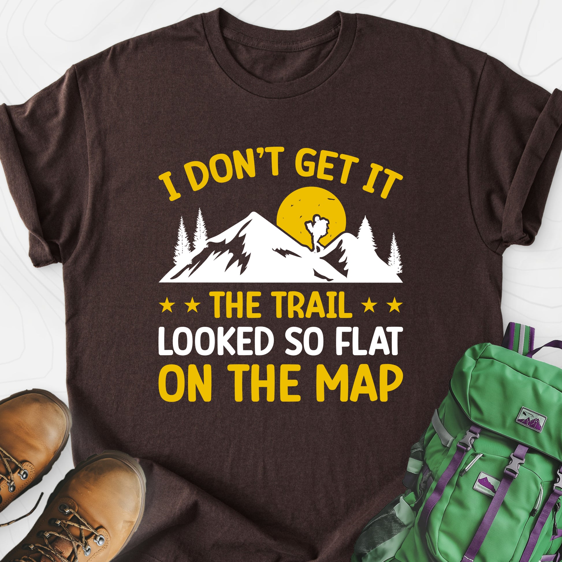 The Trail Looked So Flat Dark Chocolate front print lightweight T-shirt