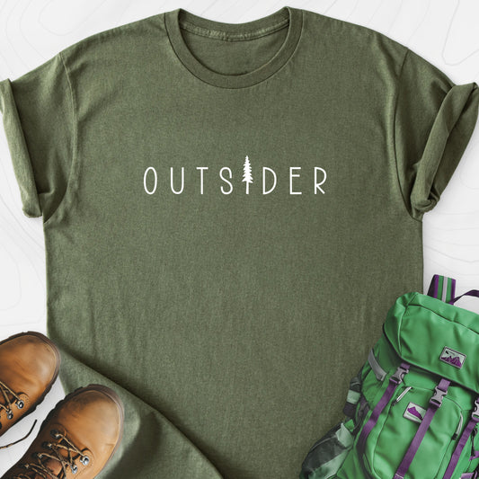 Outsider Military Green front print lightweight T-shirt