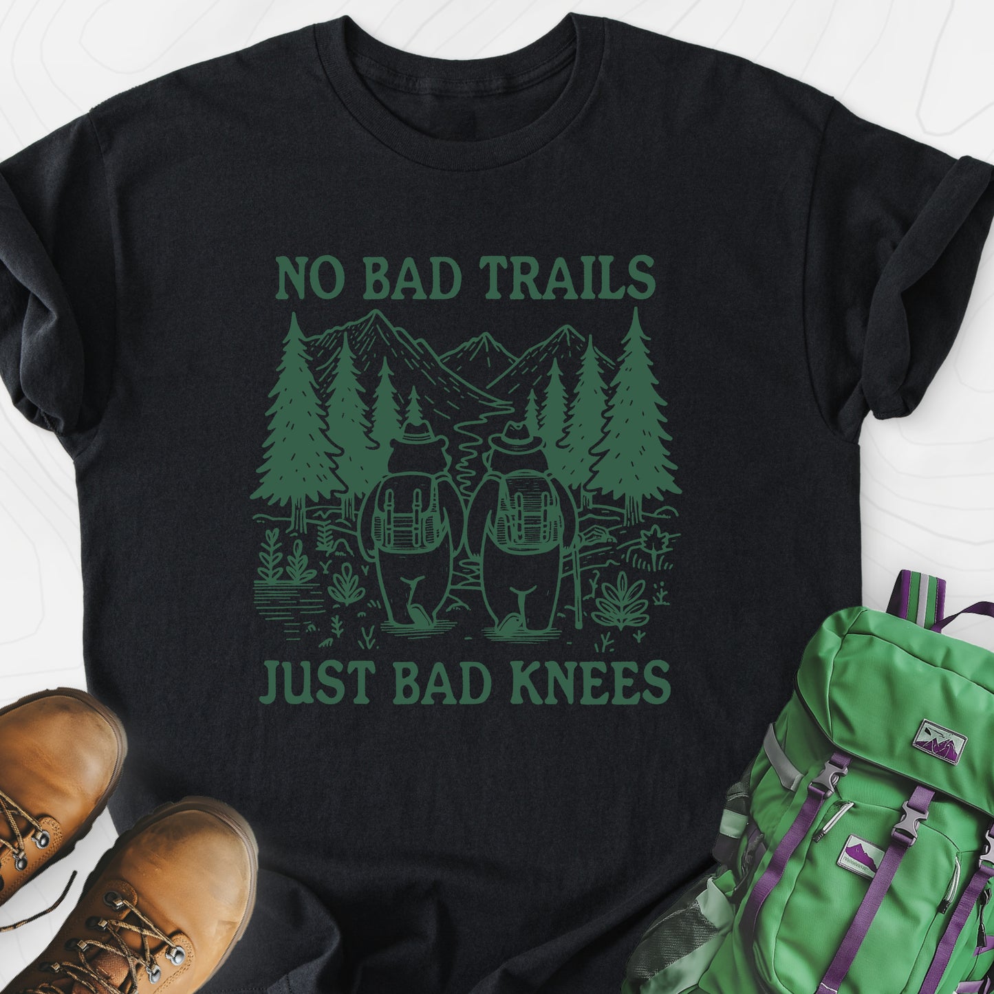 No Bad Trails Black front print lightweight T-shirt
