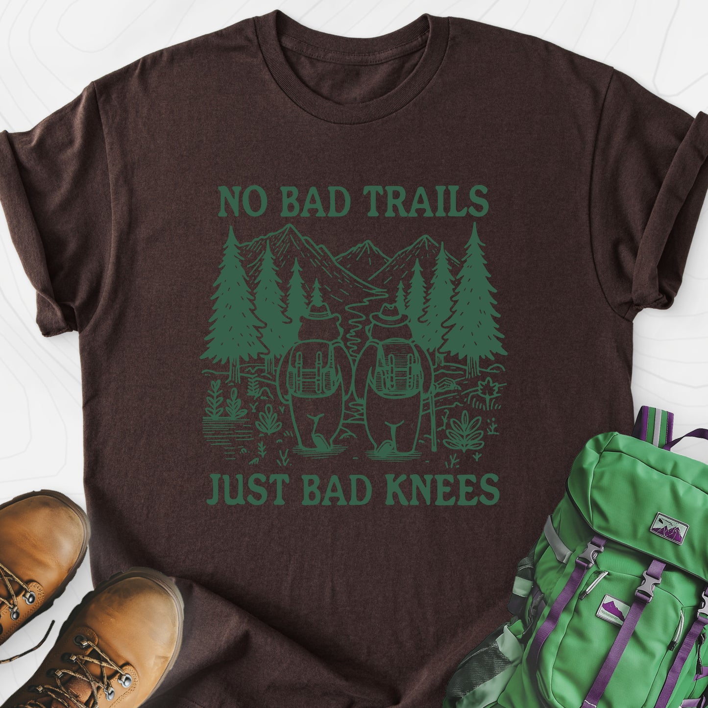 No Bad Trails Dark Chocolate front print lightweight T-shirt