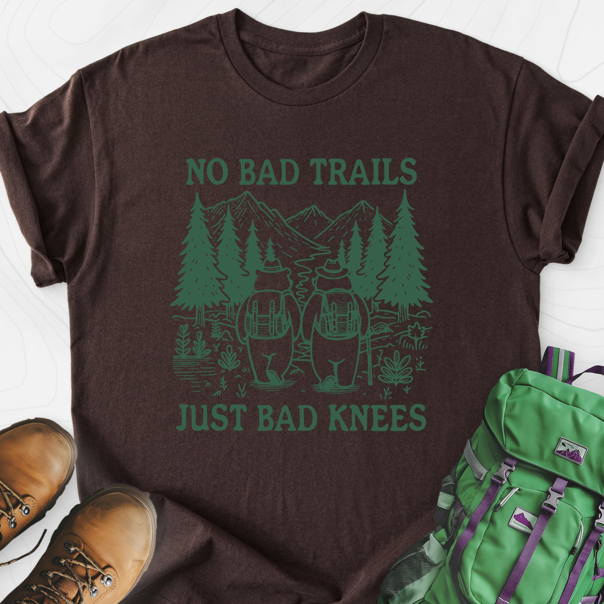 No Bad Trails Dark Chocolate front print lightweight T-shirt