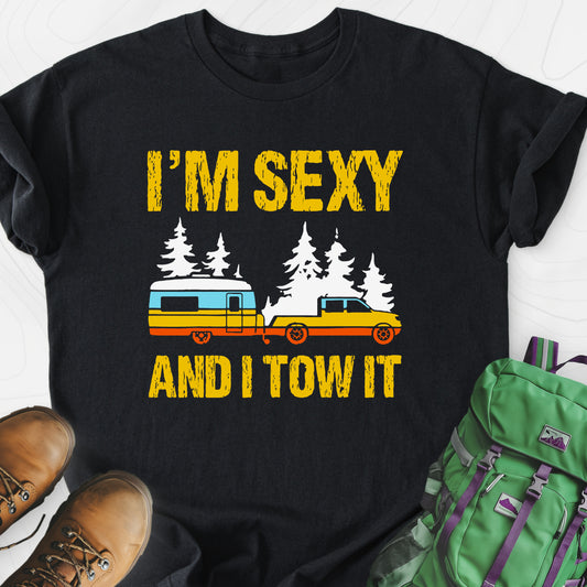 I'm Sexy and I Tow It Black front print lightweight T-shirt