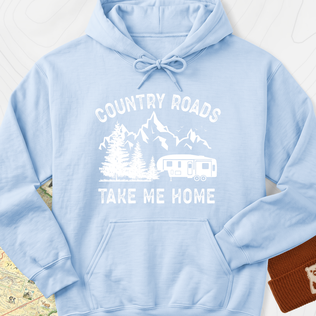 Country Road, Take Me Home Hoodie - Light Blue