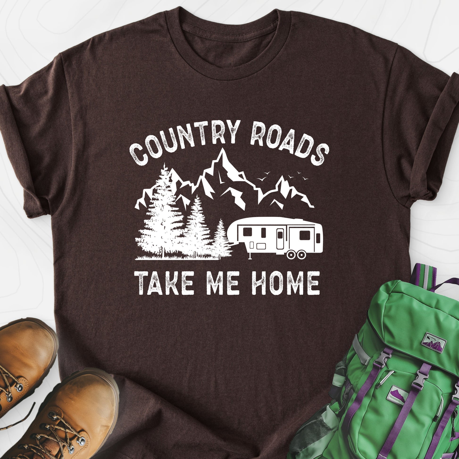 Country Road, Take Me Home Dark Chocolate front print lightweight T-shirt