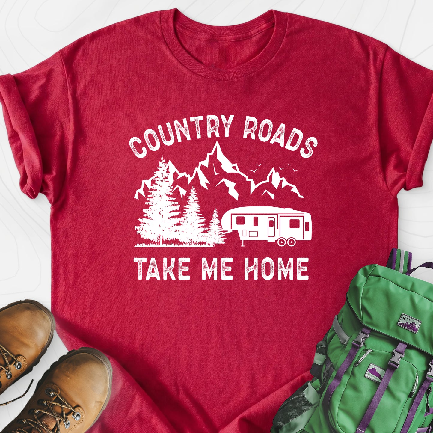 Country Road, Take Me Home Heather Red front print lightweight T-shirt