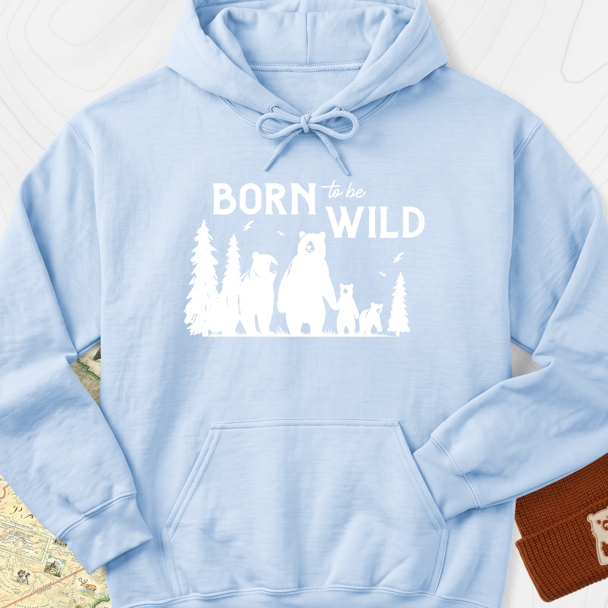 Born To Be Wild Bears Hoodie - Light Blue