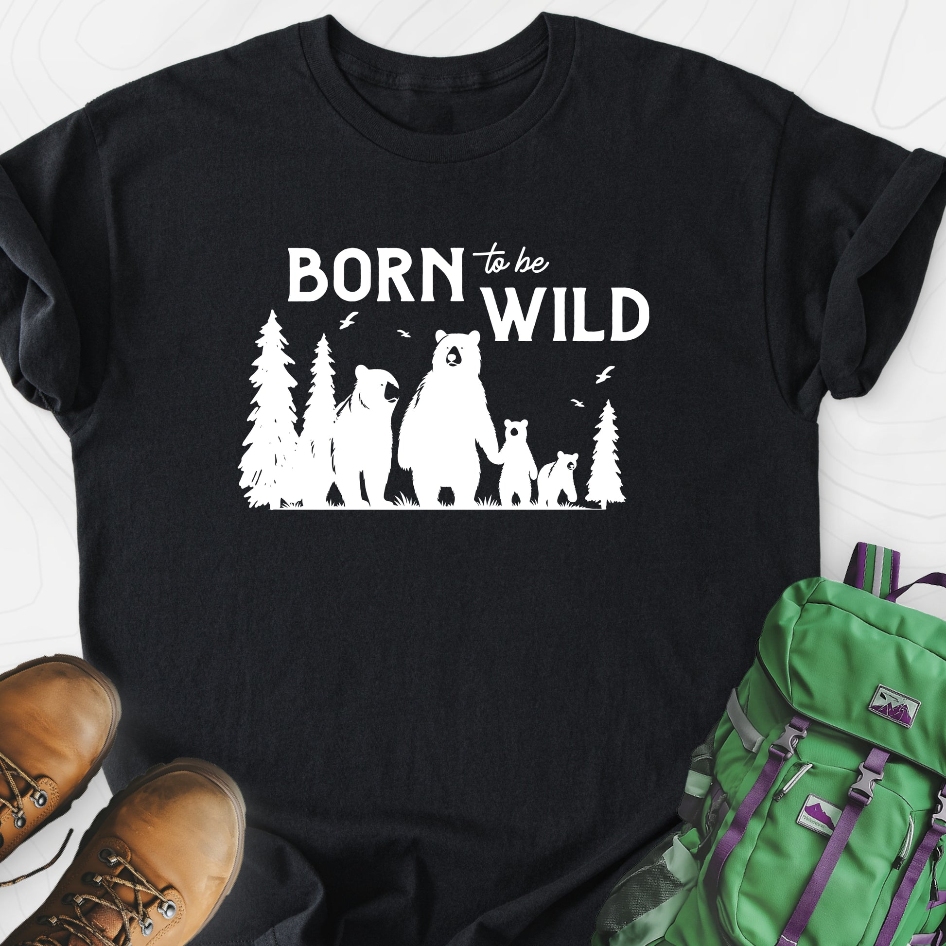Born To Be Wild Bears Black front print lightweight T-shirt