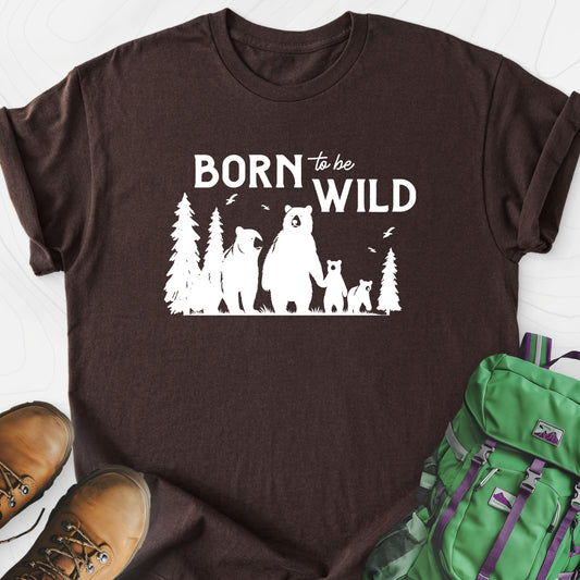 Born To Be Wild Bears Dark Chocolate front print lightweight T-shirt
