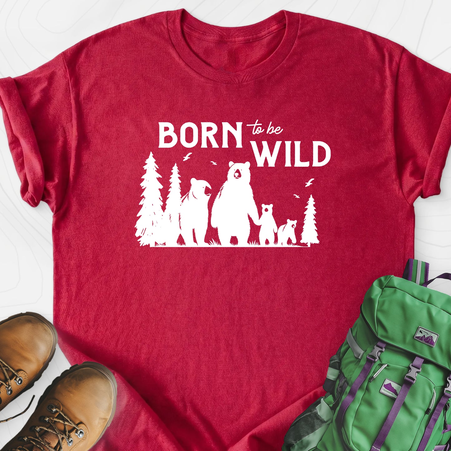 Born To Be Wild Bears Heather Red front print lightweight T-shirt