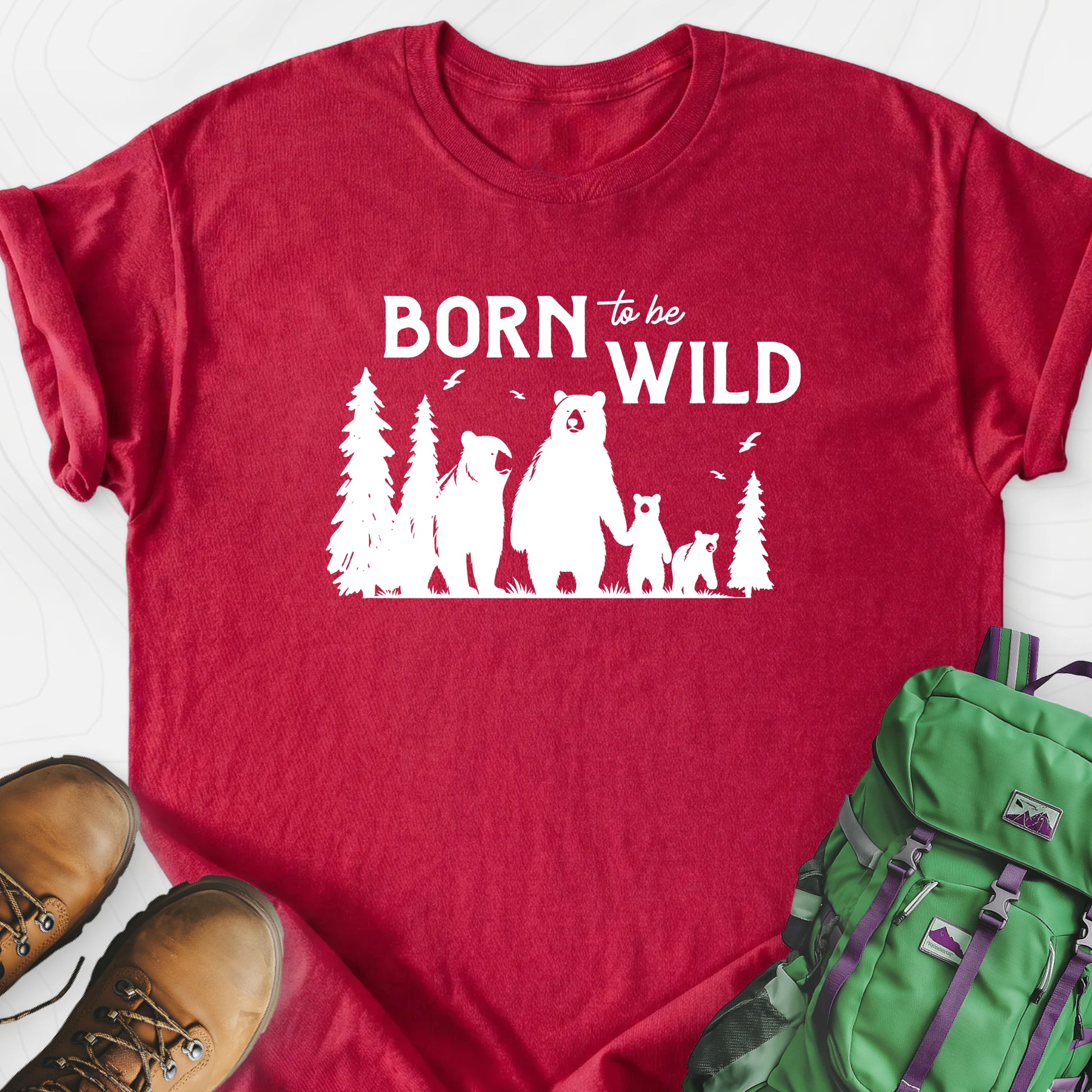 Born To Be Wild Bears Heather Red front print lightweight T-shirt