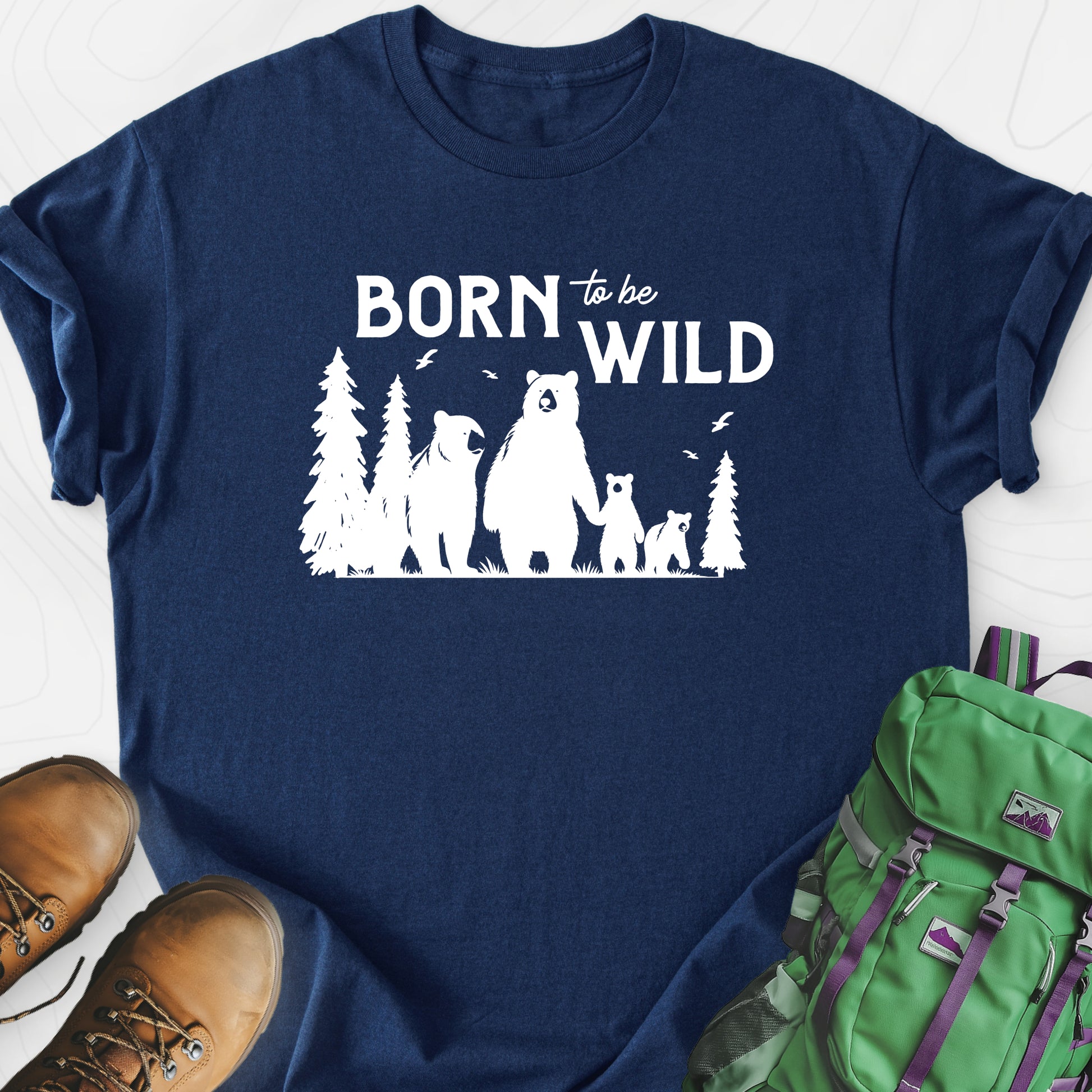 Born To Be Wild Bears Navy front print lightweight T-shirt