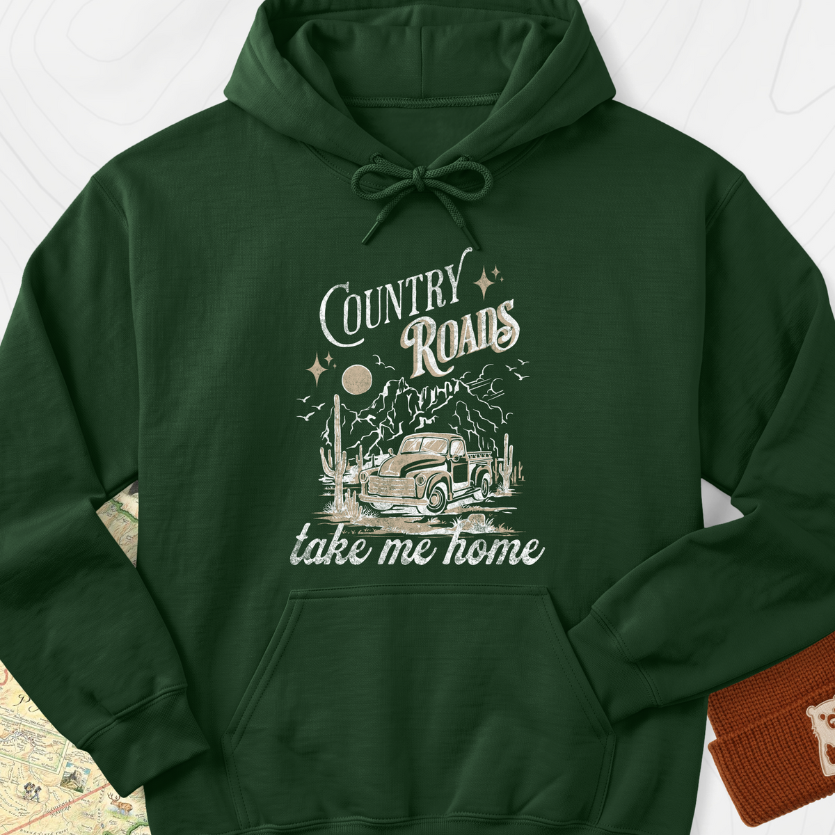 Country Roads Hoodie - Forest Green