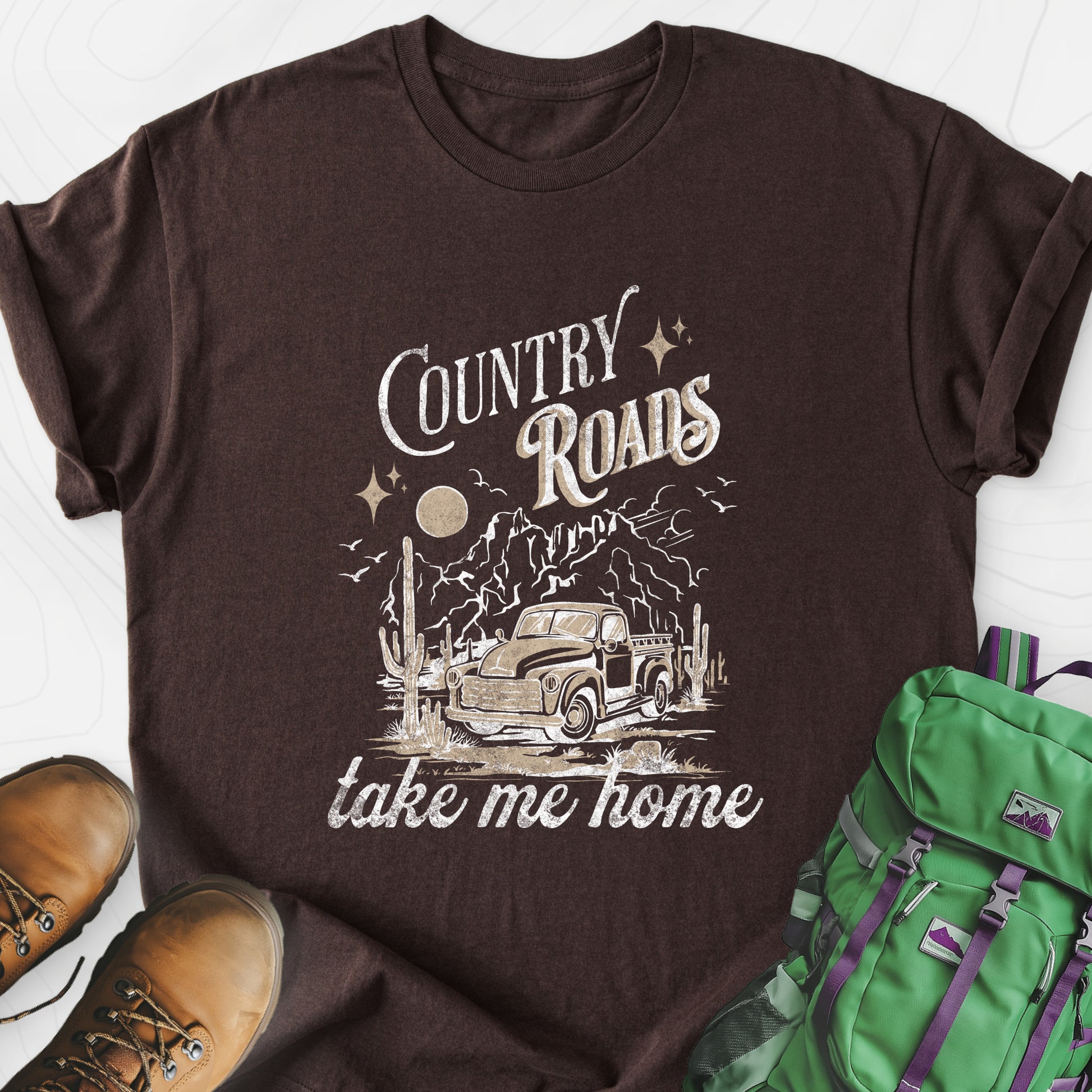 Country Roads Dark Chocolate front print lightweight T-shirt