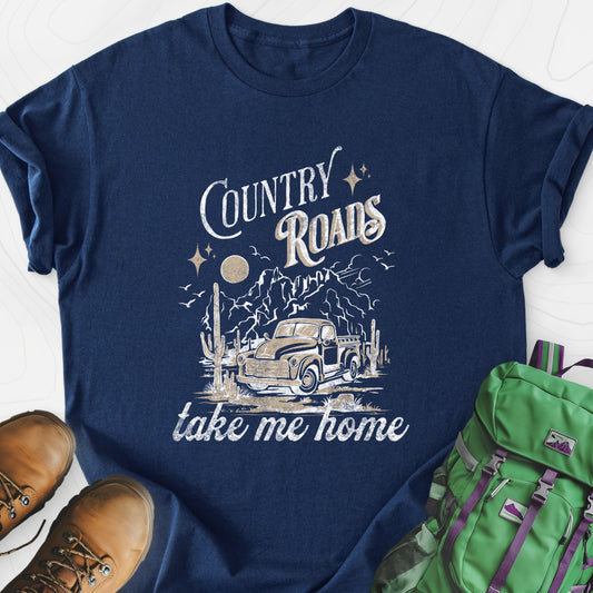 Country Roads Navy front print lightweight T-shirt