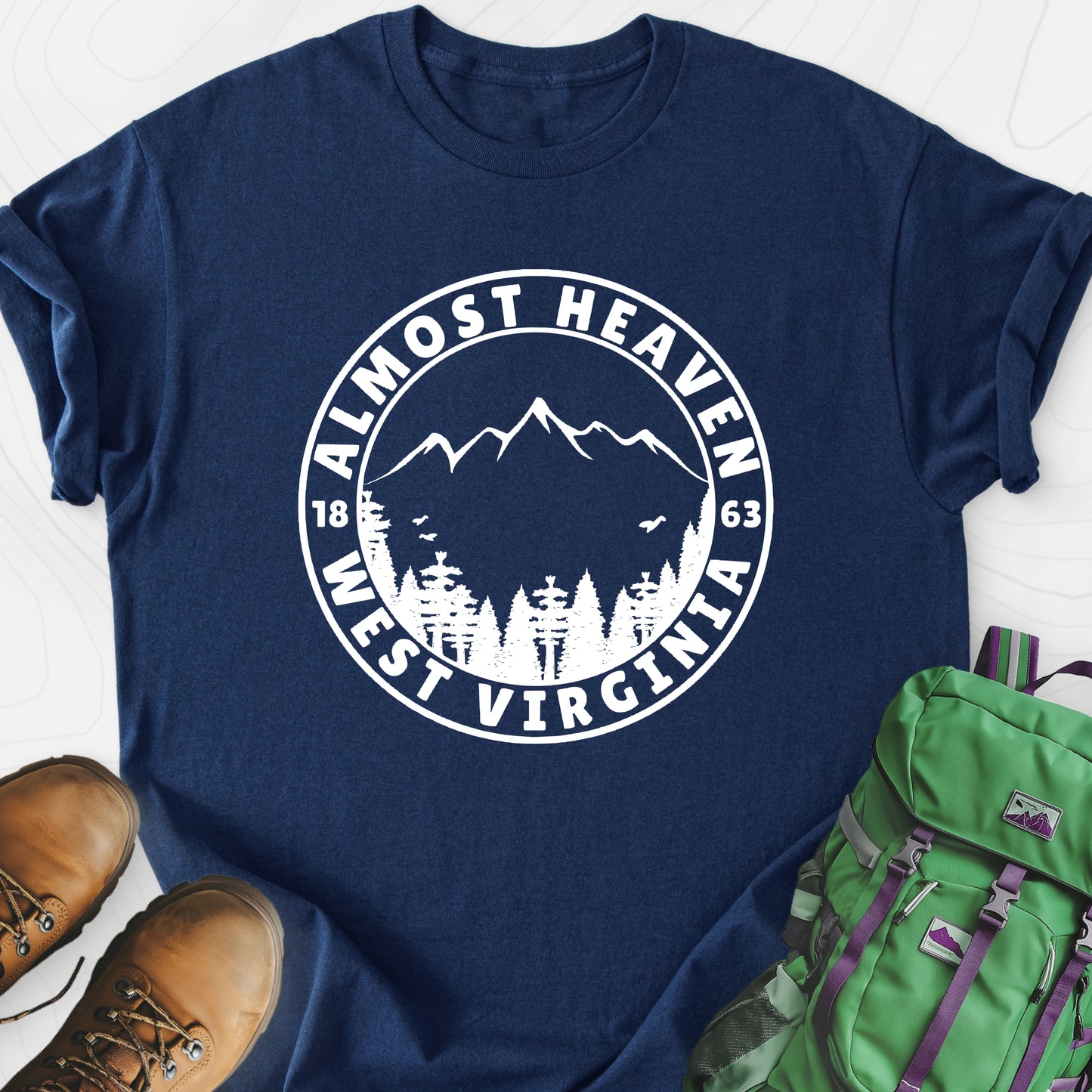 Almost Heaven Navy front print lightweight T-shirt