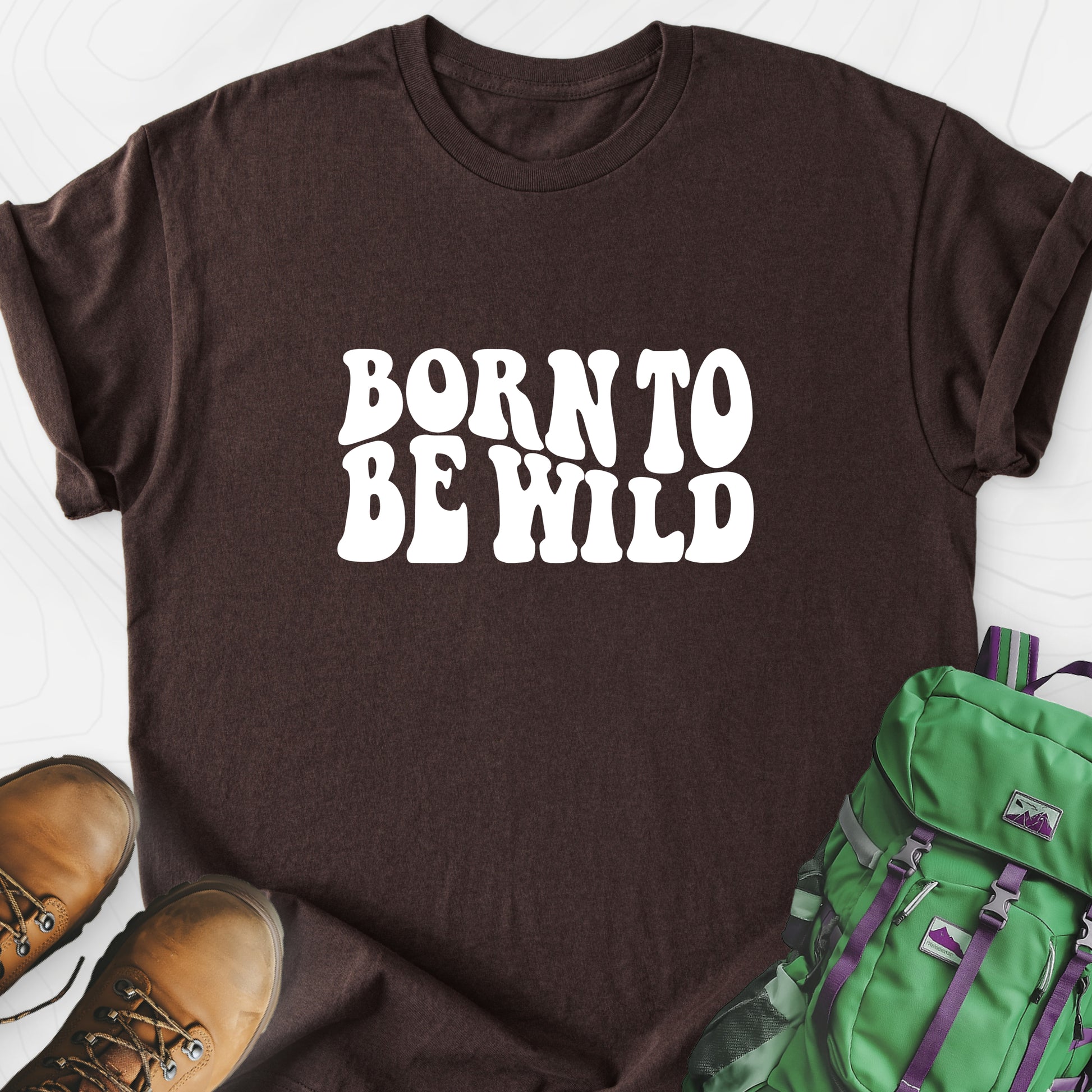 Born To Be Wild Retro Dark Chocolate front print lightweight T-shirt