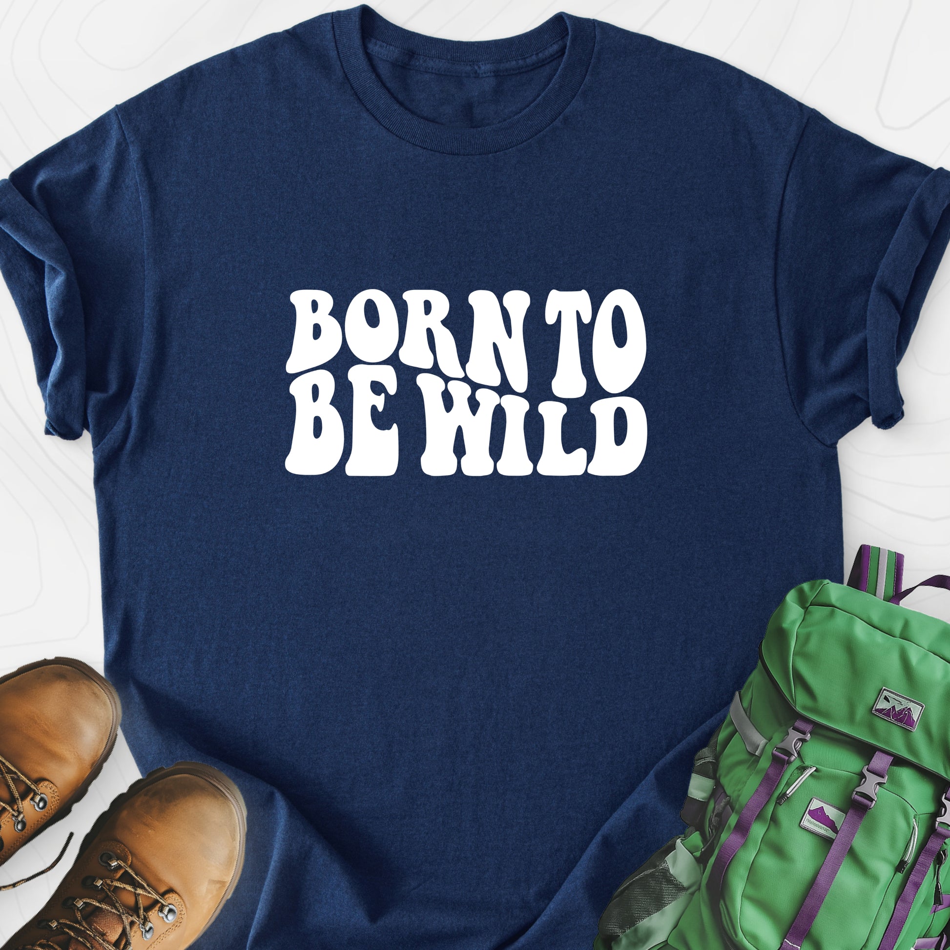 Born To Be Wild Retro Navy front print lightweight T-shirt