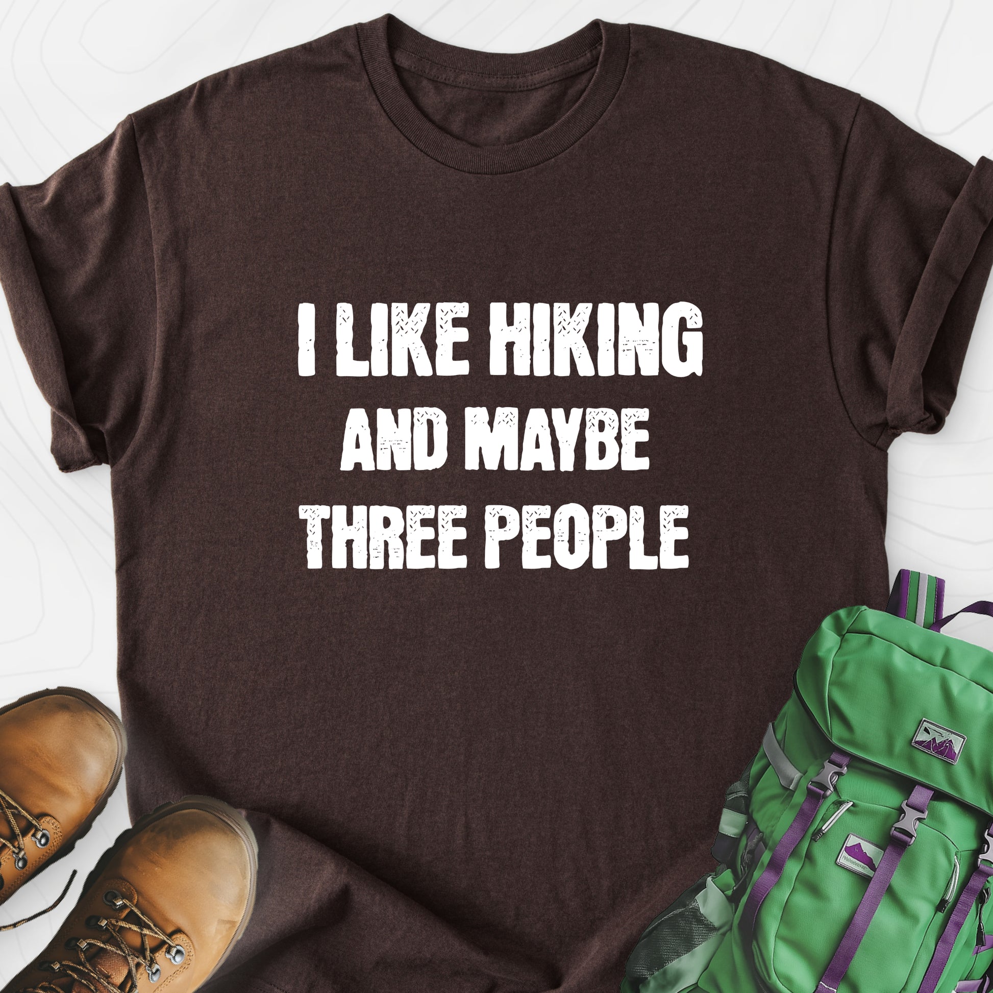 I Like Hiking... Dark Chocolate front print lightweight T-shirt