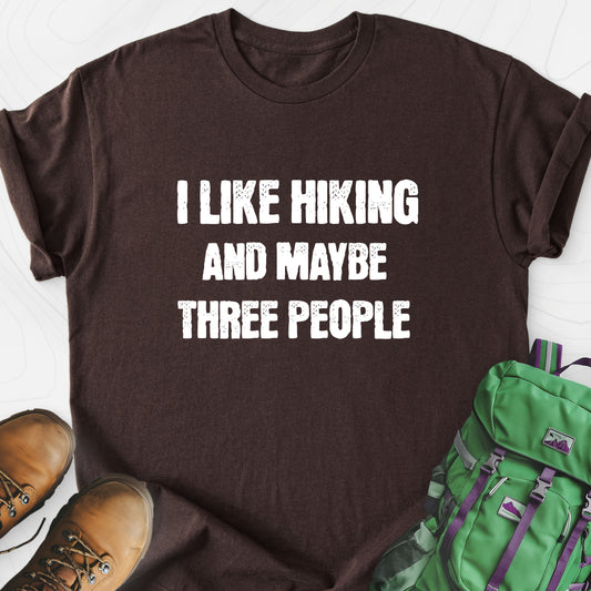 I Like Hiking... Dark Chocolate front print lightweight T-shirt