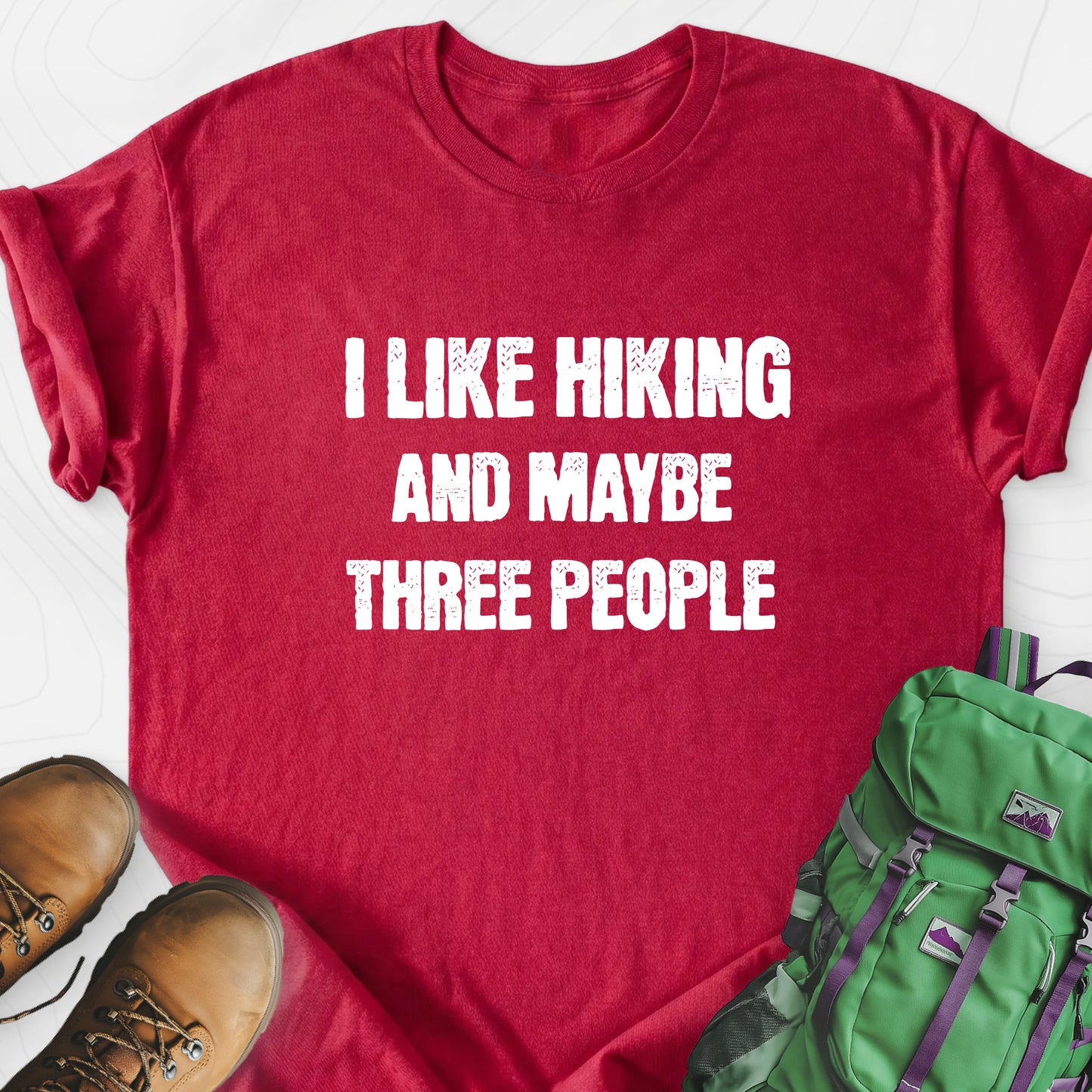 I Like Hiking... Heather Red front print lightweight T-shirt