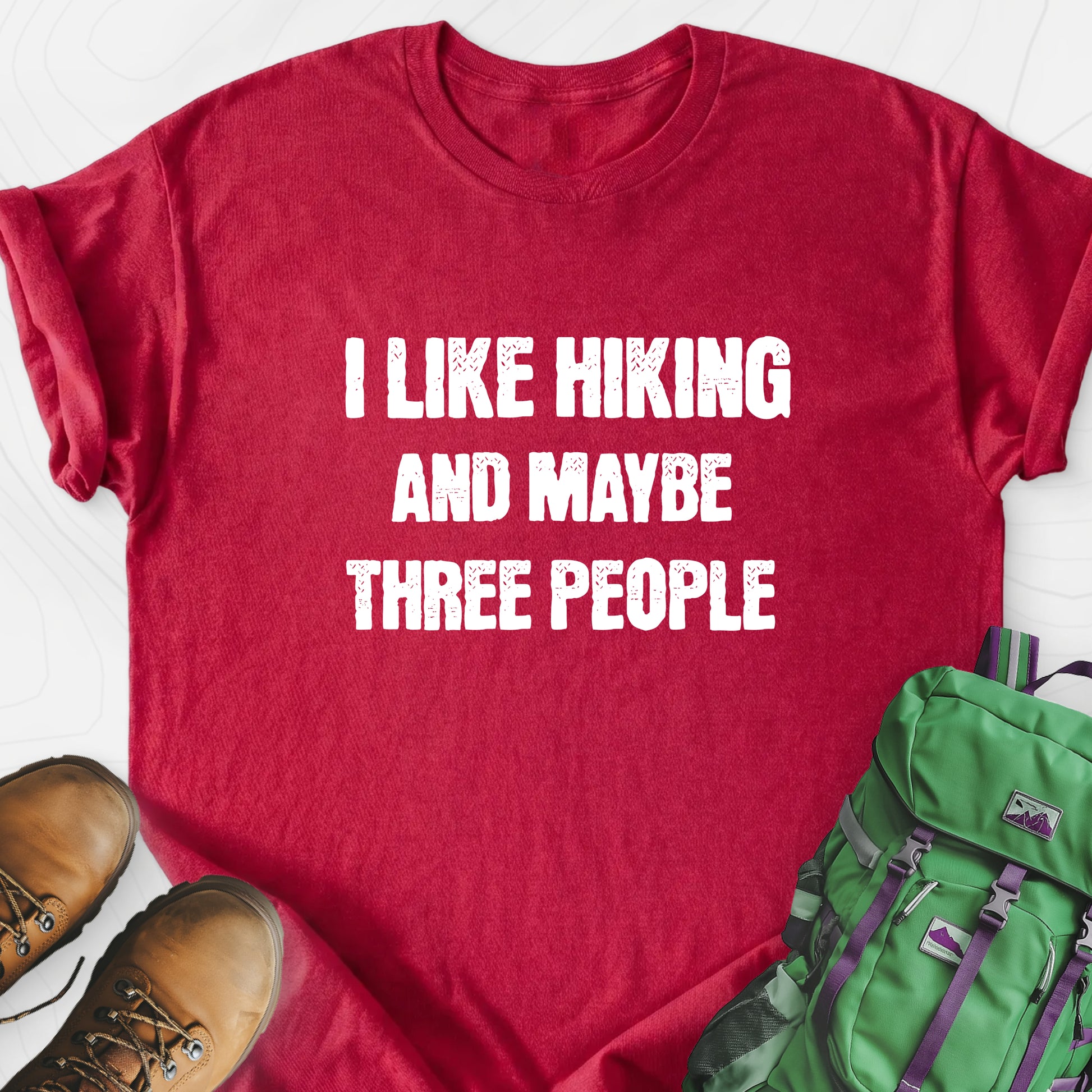 I Like Hiking... Heather Red front print lightweight T-shirt