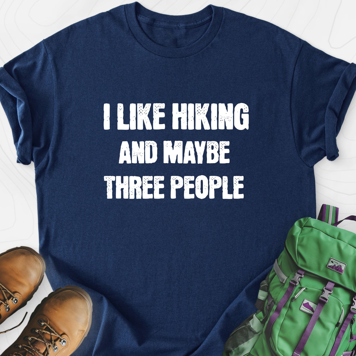 I Like Hiking... Navy front print lightweight T-shirt