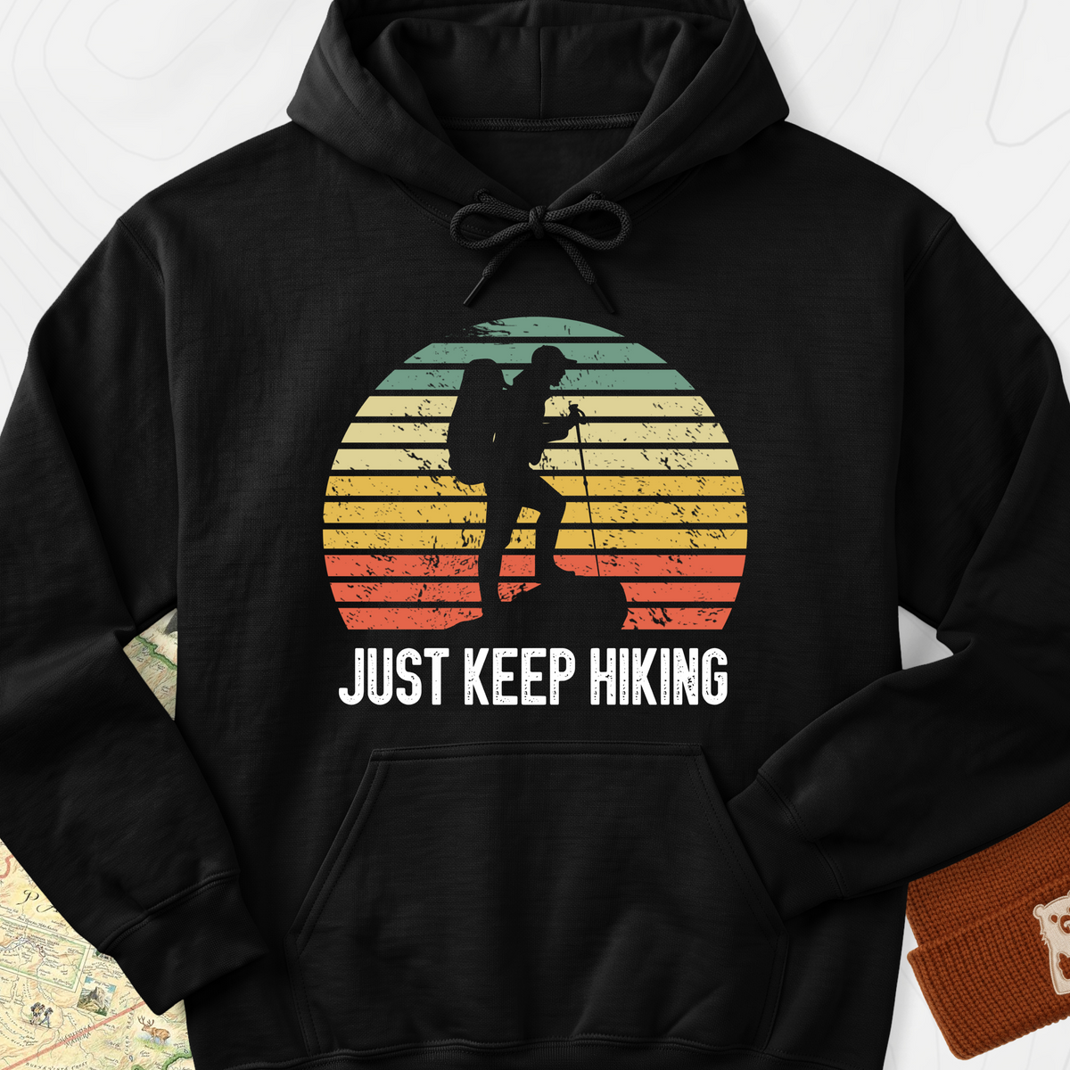 Just Keep Hiking Hoodie - Black