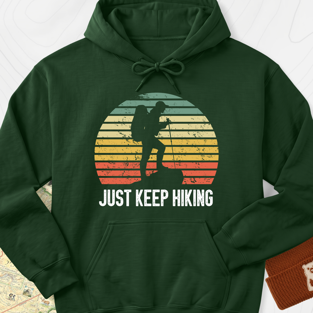 Just Keep Hiking Hoodie - Forest Green