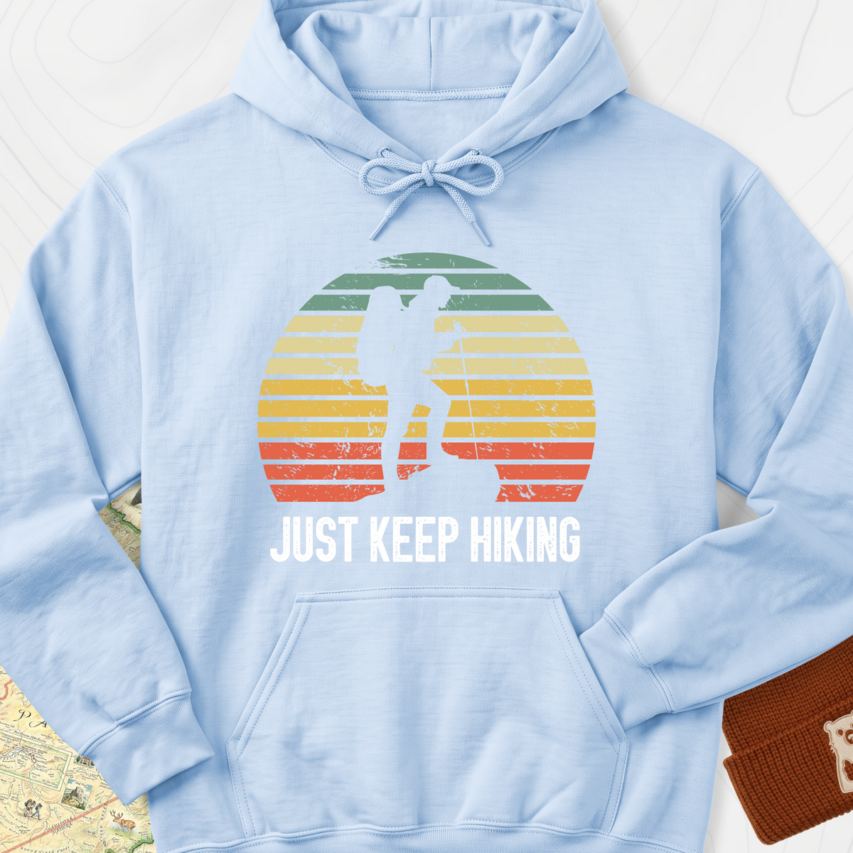 Just Keep Hiking Hoodie - Light Blue