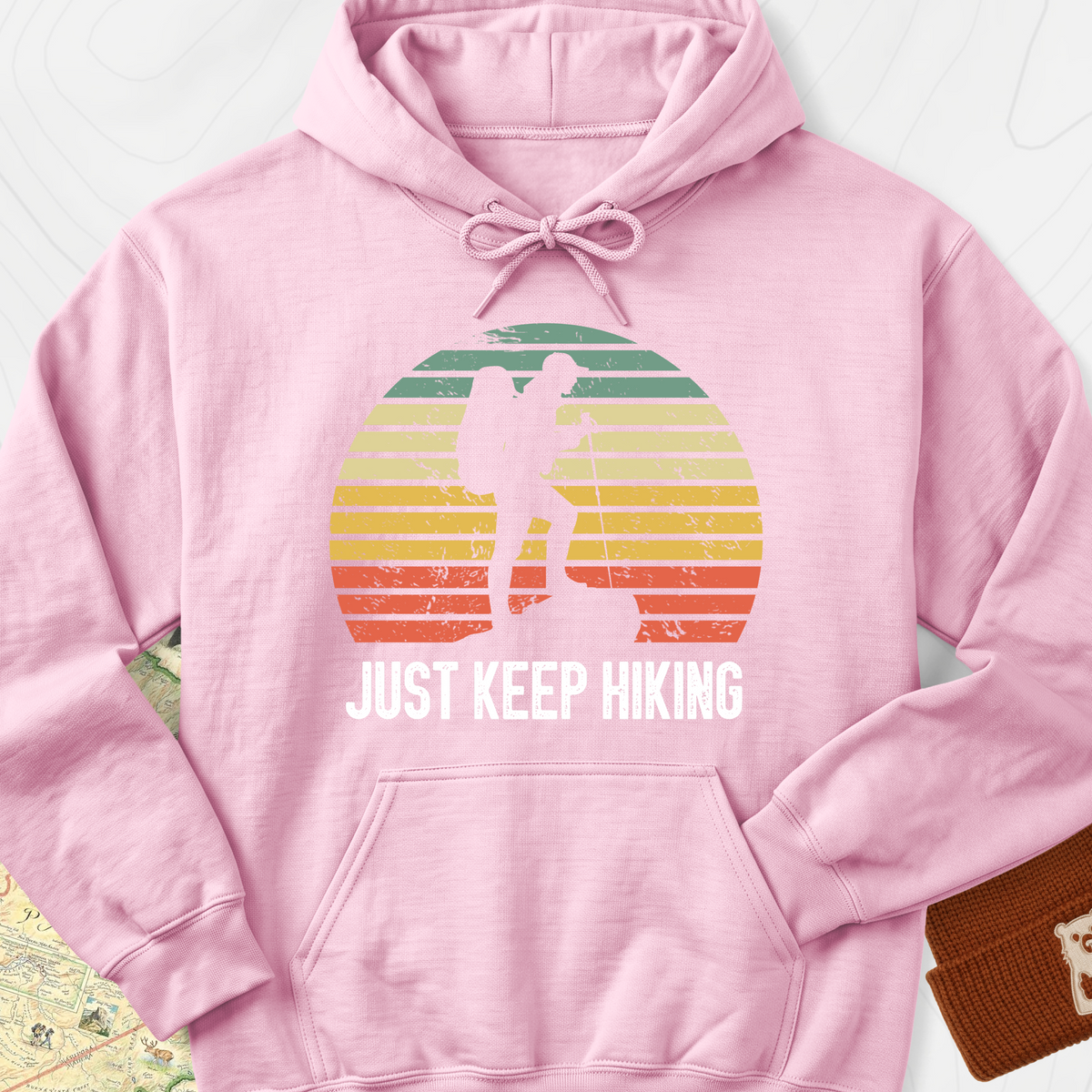 Just Keep Hiking Hoodie - Light Pink