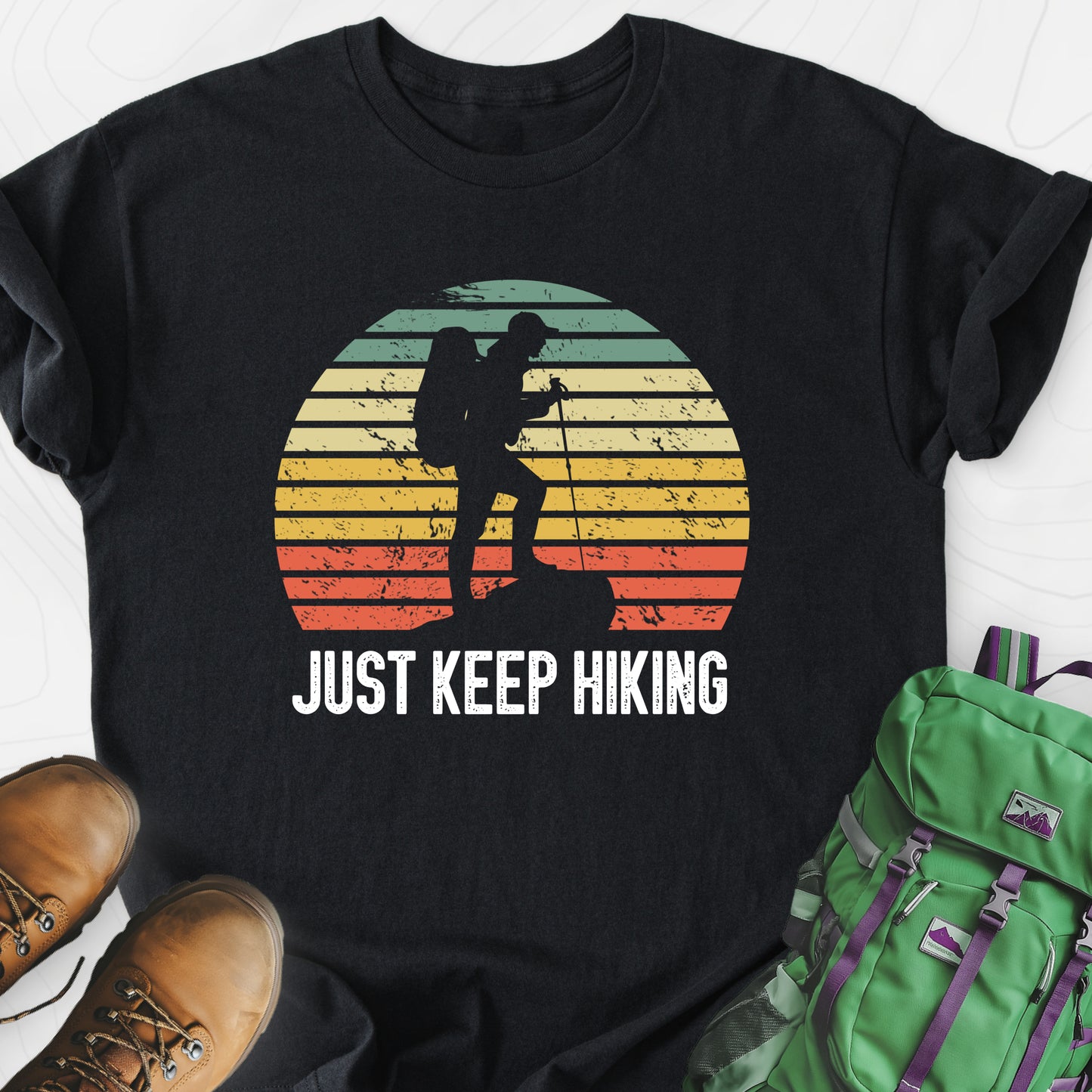 Just Keep Hiking Black front print lightweight T-shirt