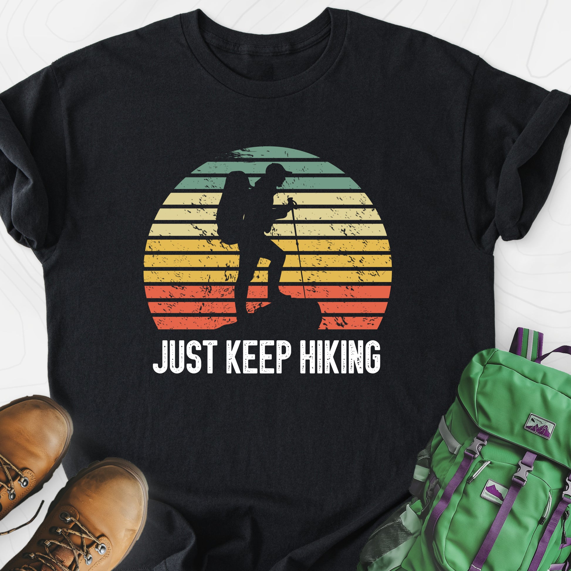 Just Keep Hiking Black front print lightweight T-shirt