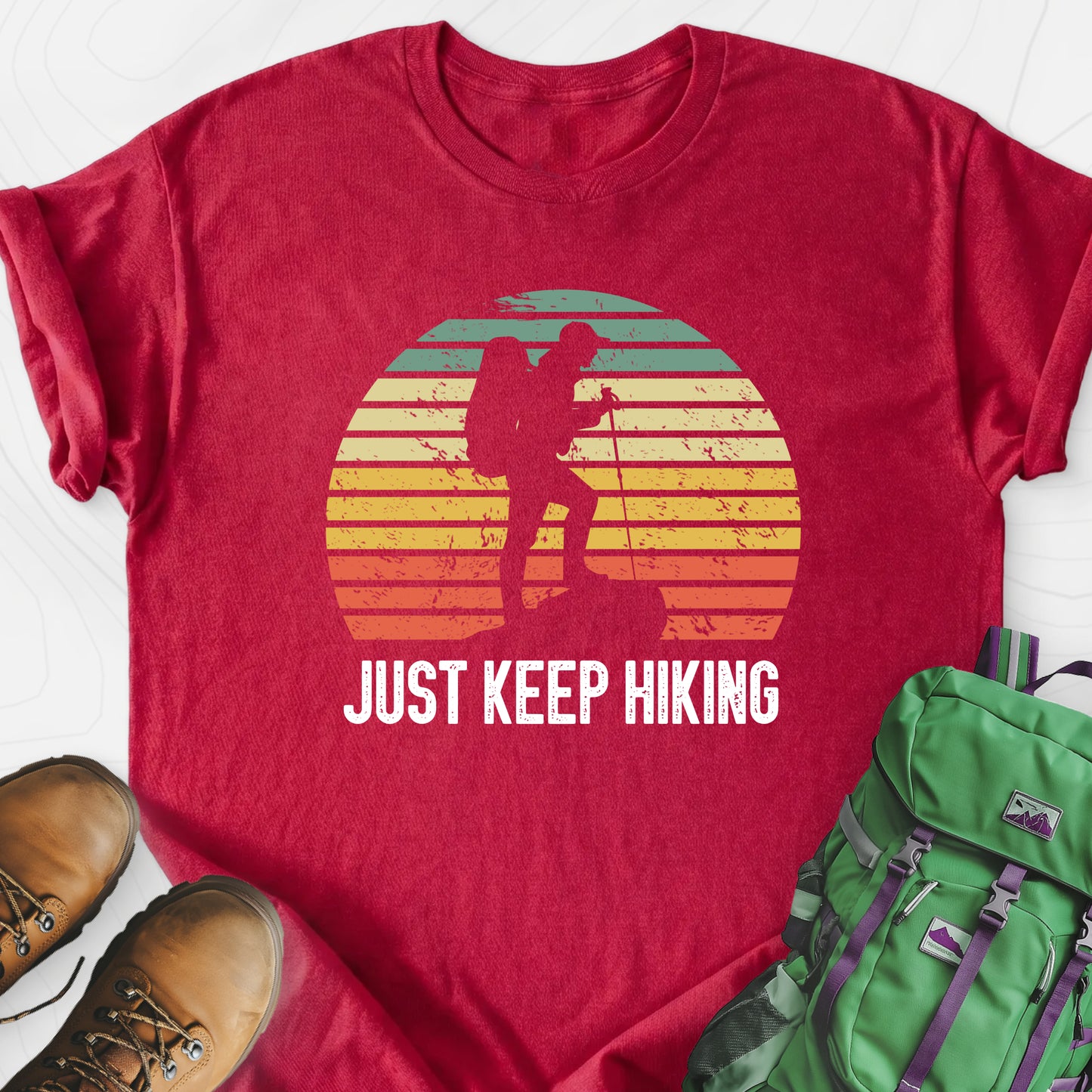 Just Keep Hiking Heather Red front print lightweight T-shirt
