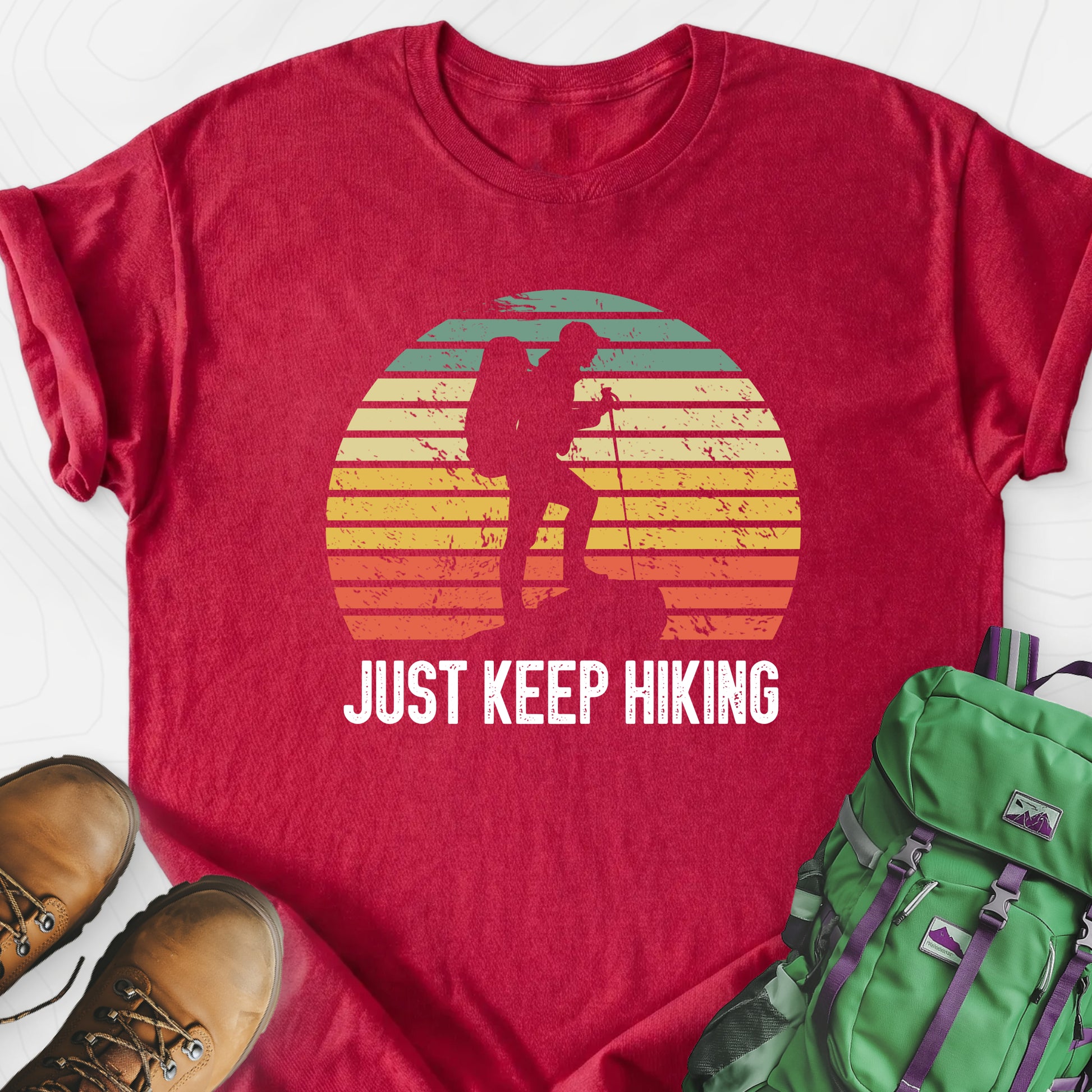 Just Keep Hiking Heather Red front print lightweight T-shirt
