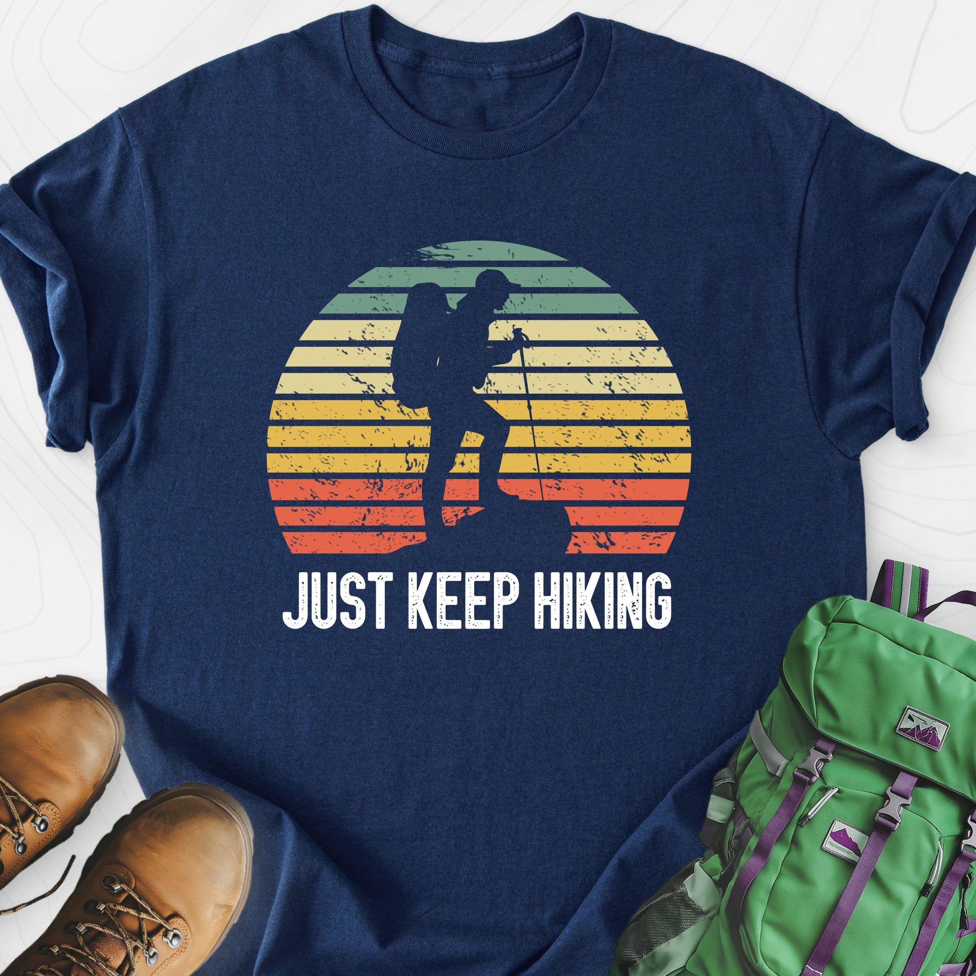 Just Keep Hiking Navy front print lightweight T-shirt