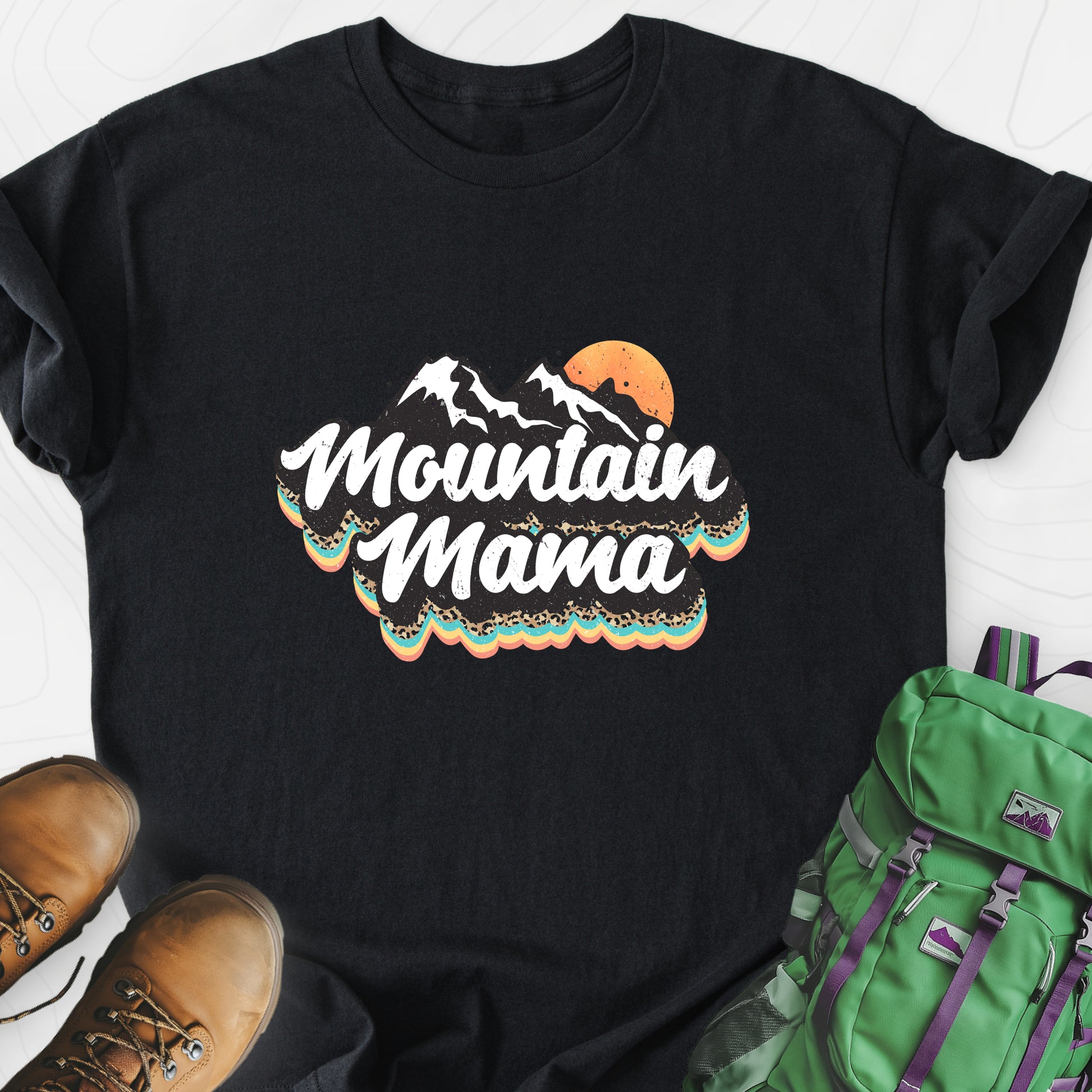 Mountain Mama Adventure Black front print lightweight T-shirt