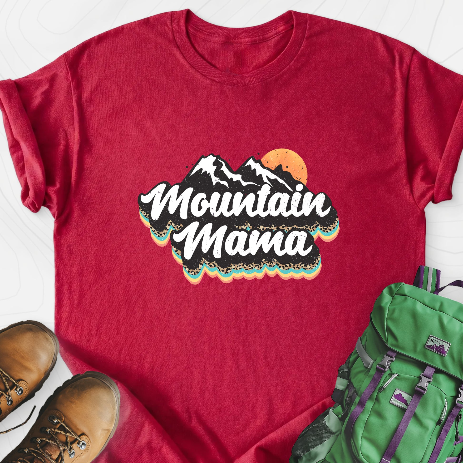 Mountain Mama Adventure Heather Red front print lightweight T-shirt
