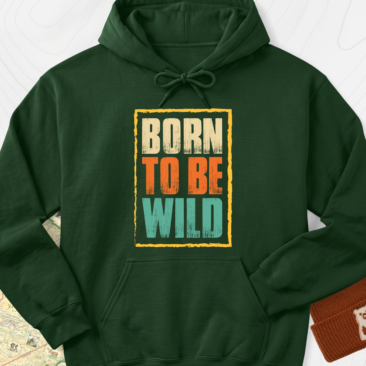 Born To Be Wild Distressed Hoodie - Forest Green