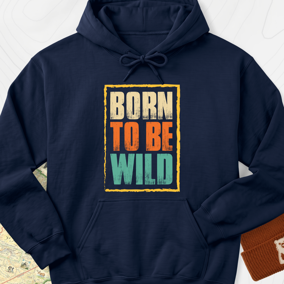 Born To Be Wild Distressed Hoodie - Navy