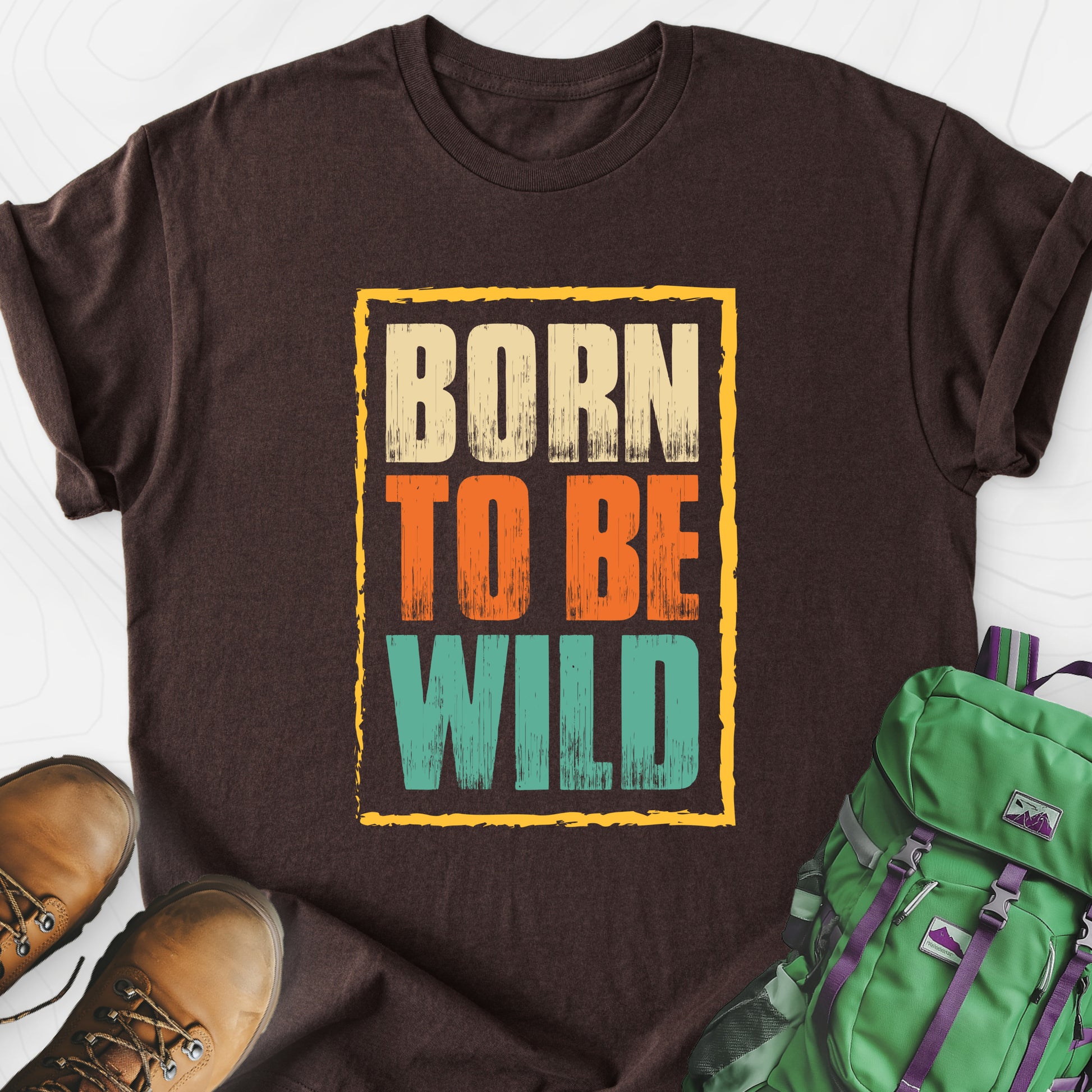 Born To Be Wild Distressed Dark Chocolate front print lightweight T-shirt
