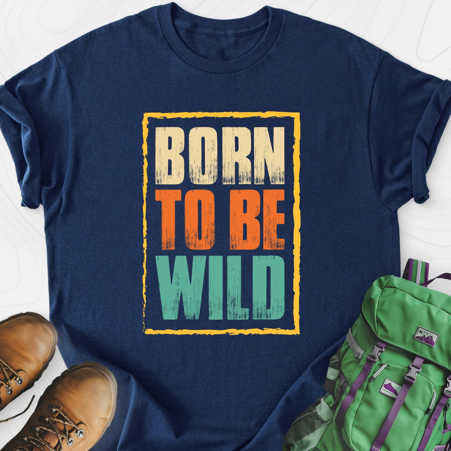 Born To Be Wild Distressed Navy front print lightweight T-shirt