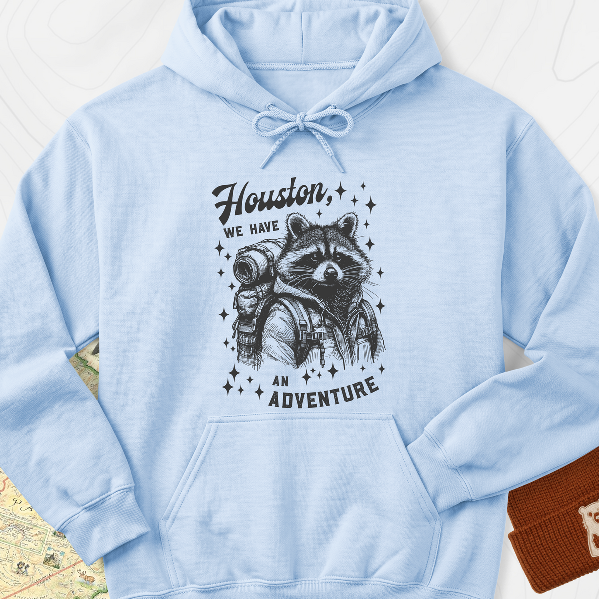 Houston We Have An Adventure Hoodie - Light Blue