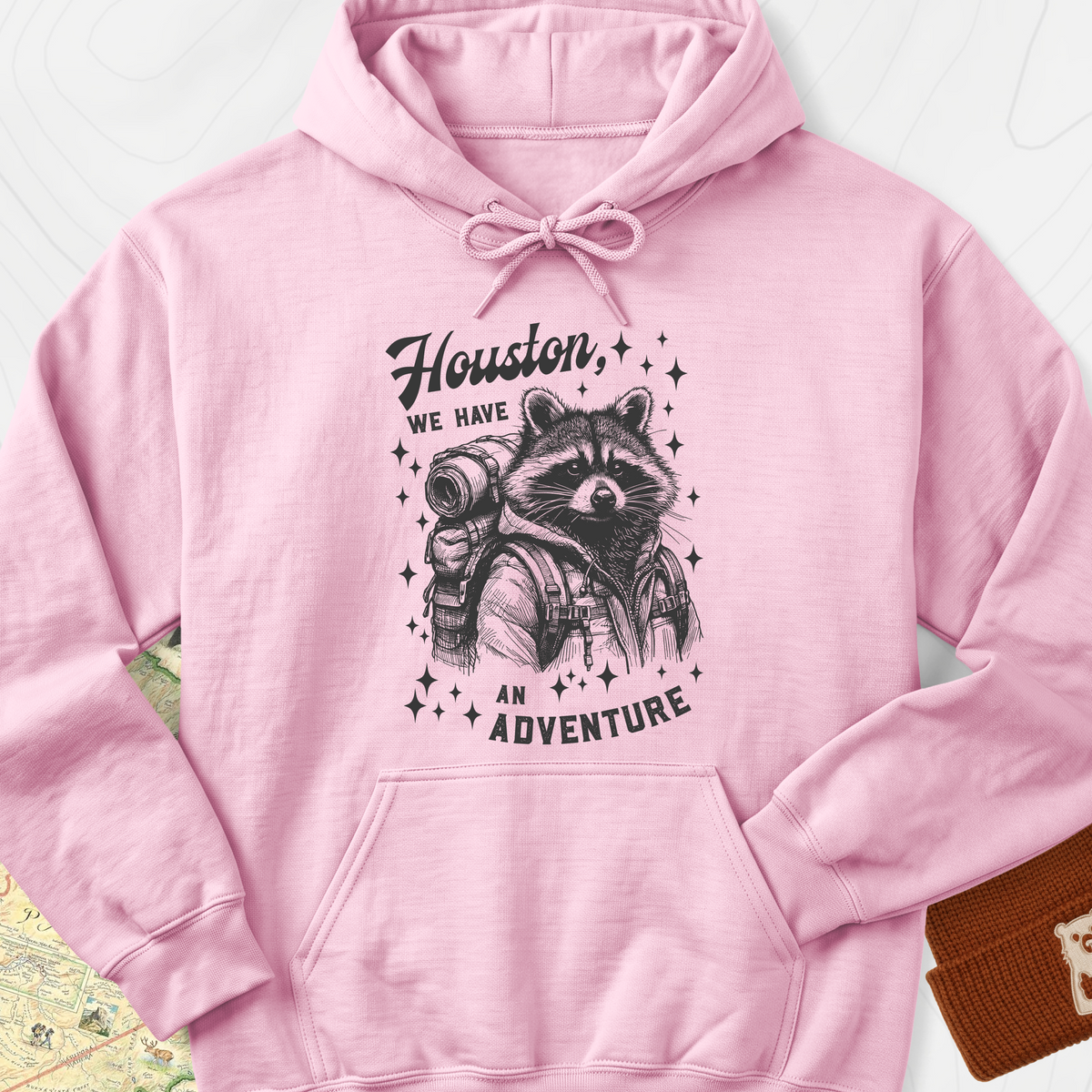 Houston We Have An Adventure Hoodie - Light Pink