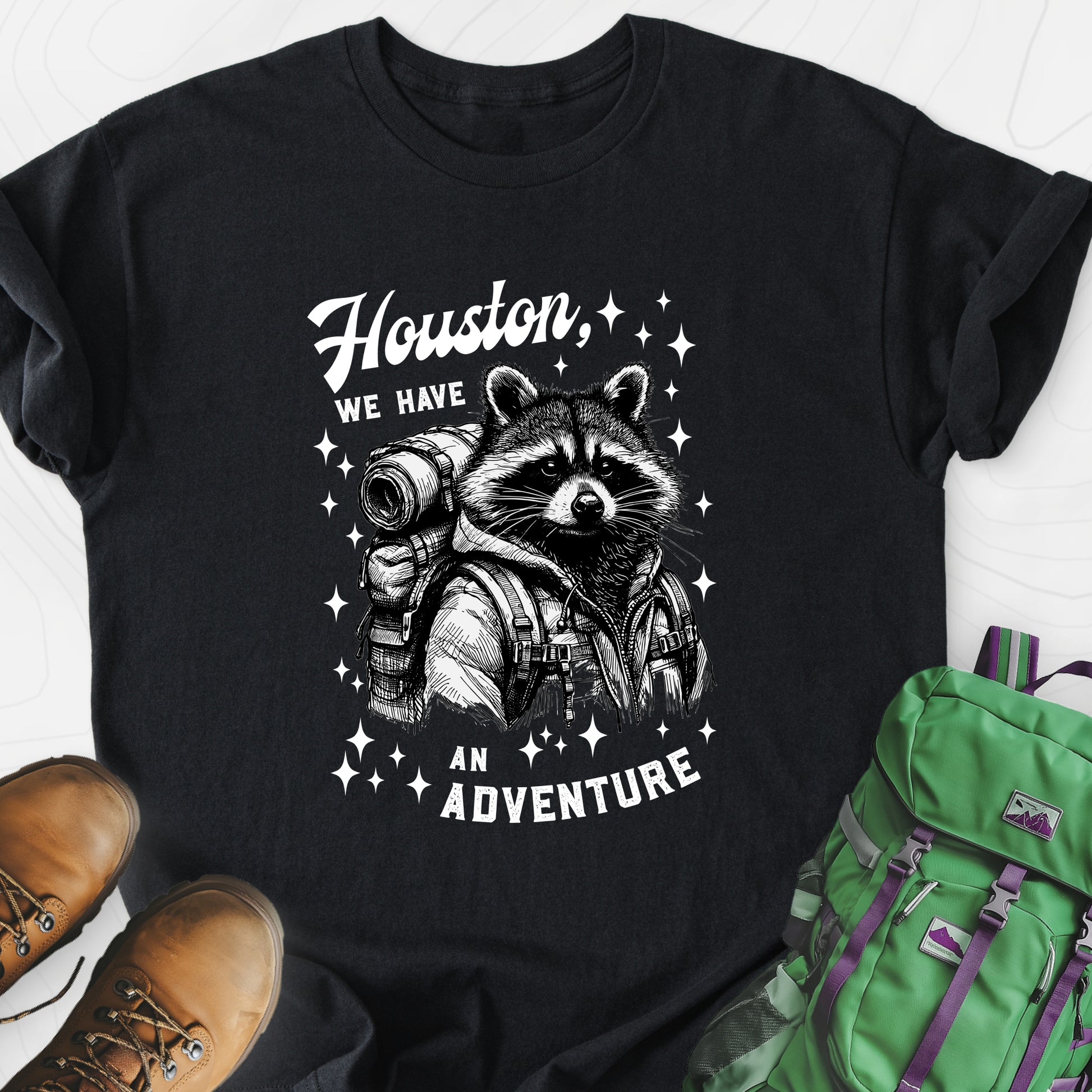 Houston We Have An Adventure Black front print lightweight T-shirt
