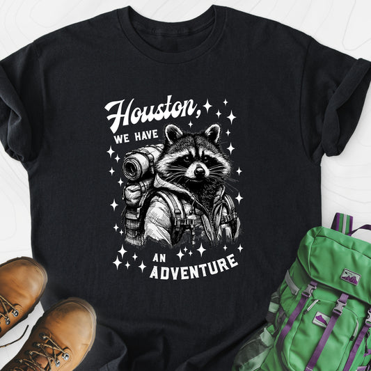 Houston We Have An Adventure Black front print lightweight T-shirt