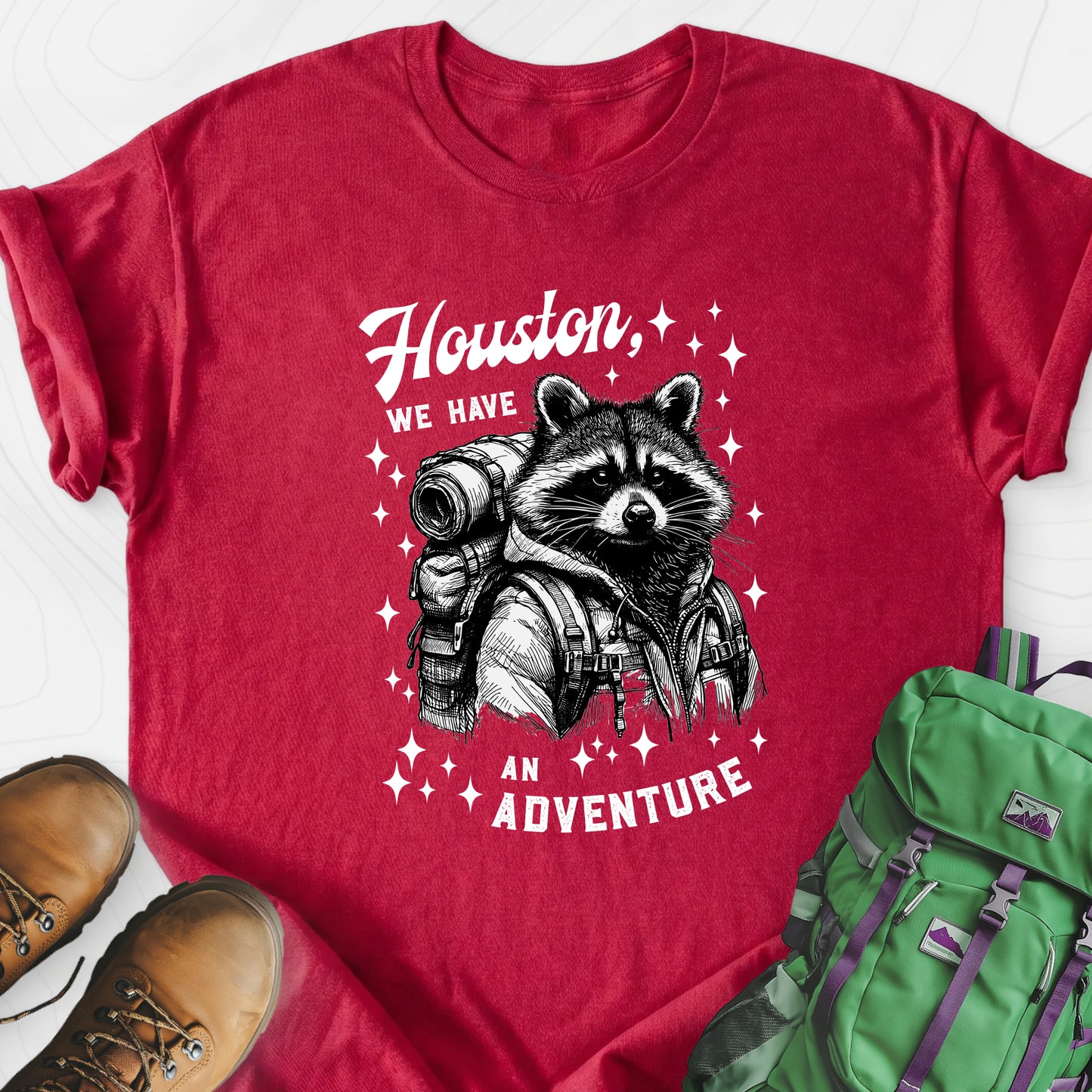 Houston We Have An Adventure Heather Red front print lightweight T-shirt