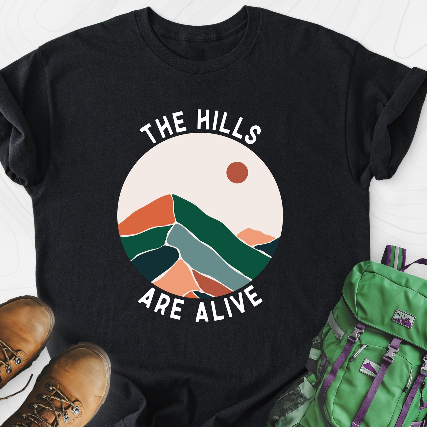 The Hills Are Alive Black front print lightweight T-shirt